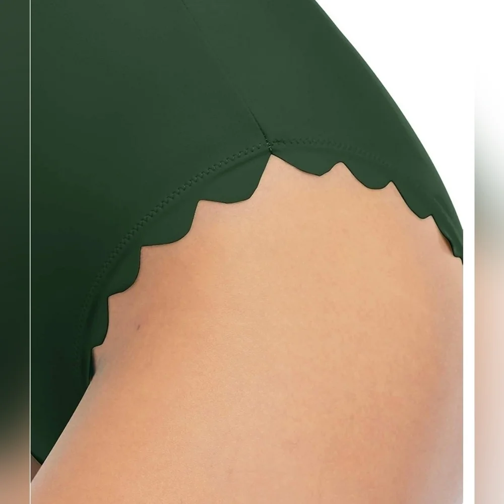 Women High Cut One Piece Swimsuit Scalloped Padded Swimwear Backless Bathingsuit